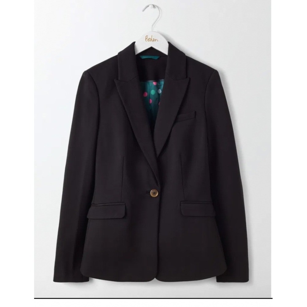 Boden Nell Blazer Black Single Button Tailored Jacket Polka Dot Lining US 2R NEW